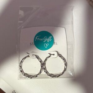 Silver Twisted Hoop Earrings - Stainless Steel